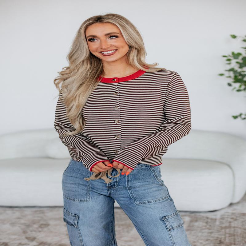 Quinley Striped Cardigan - Cherry Mix