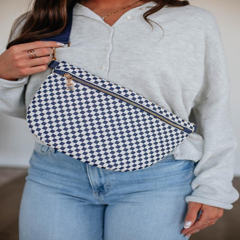 Patsy Checkered Bum Bag - Navy