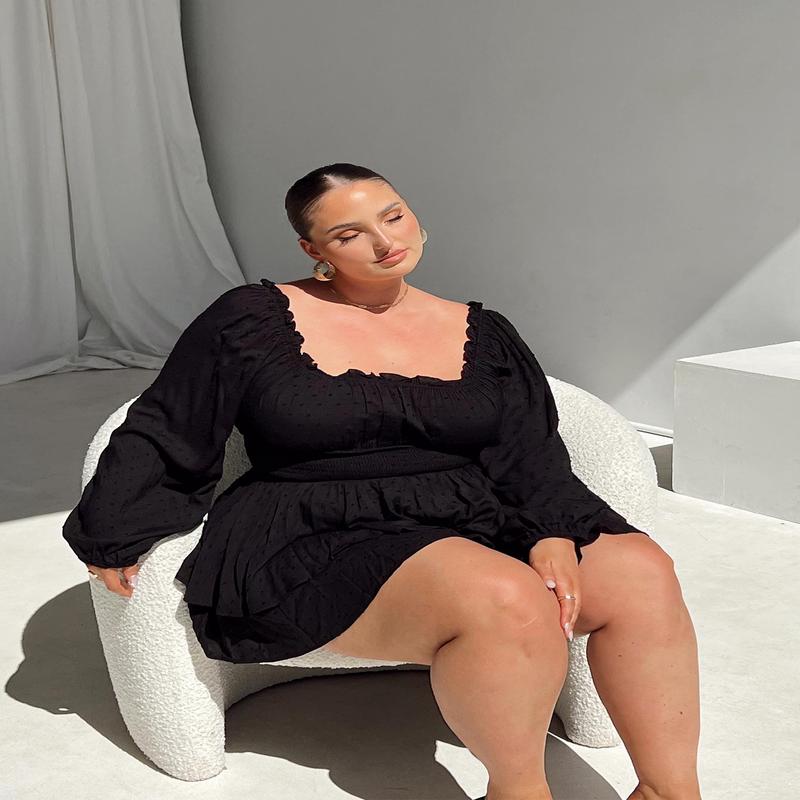 The Love Galore Long Sleeve Romper Black Curve