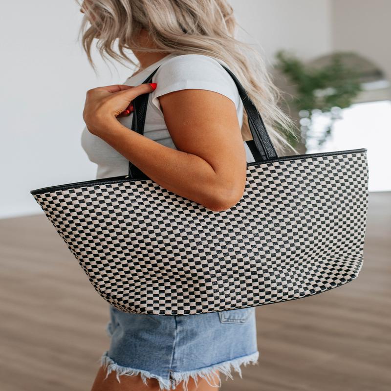 Keeley Checkered Tote Bag - Black