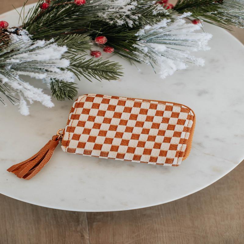 Never On Schedule Checkered Wallet - Cognac