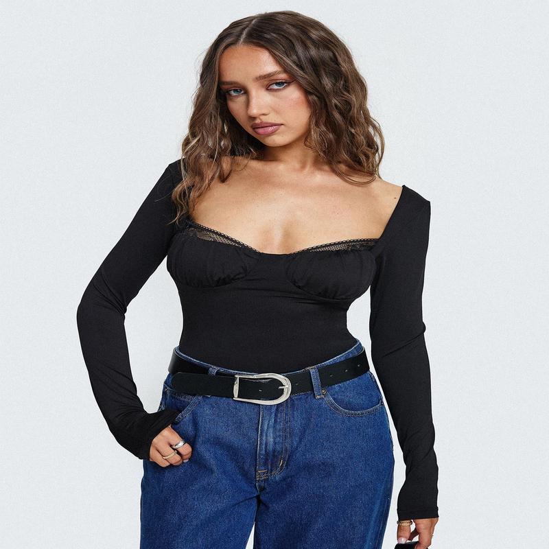 Peekaboo Long Sleeve Bodysuit Black