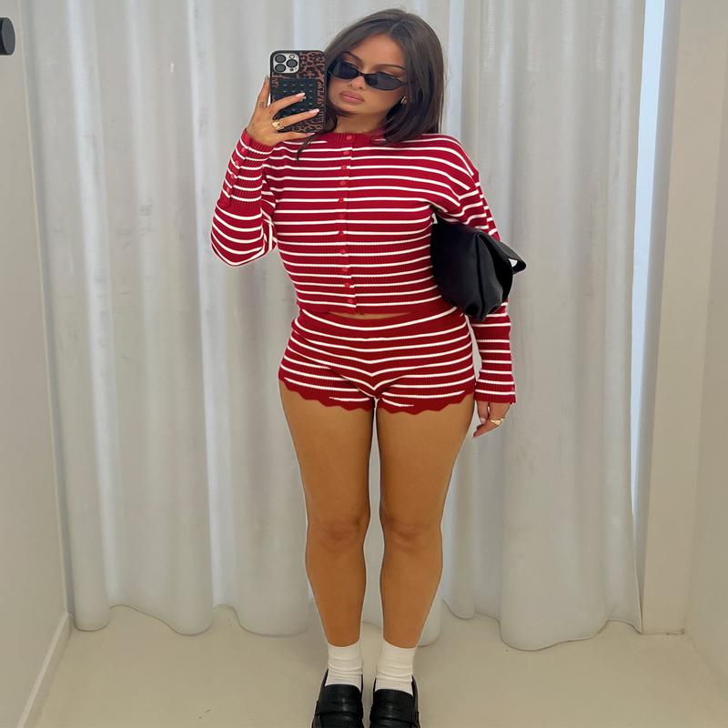 Dollhouse Knit Shorts Crimson Stripe