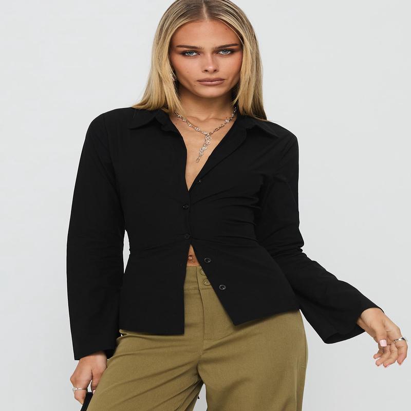 Eryx Tie Back Button Up Top Black