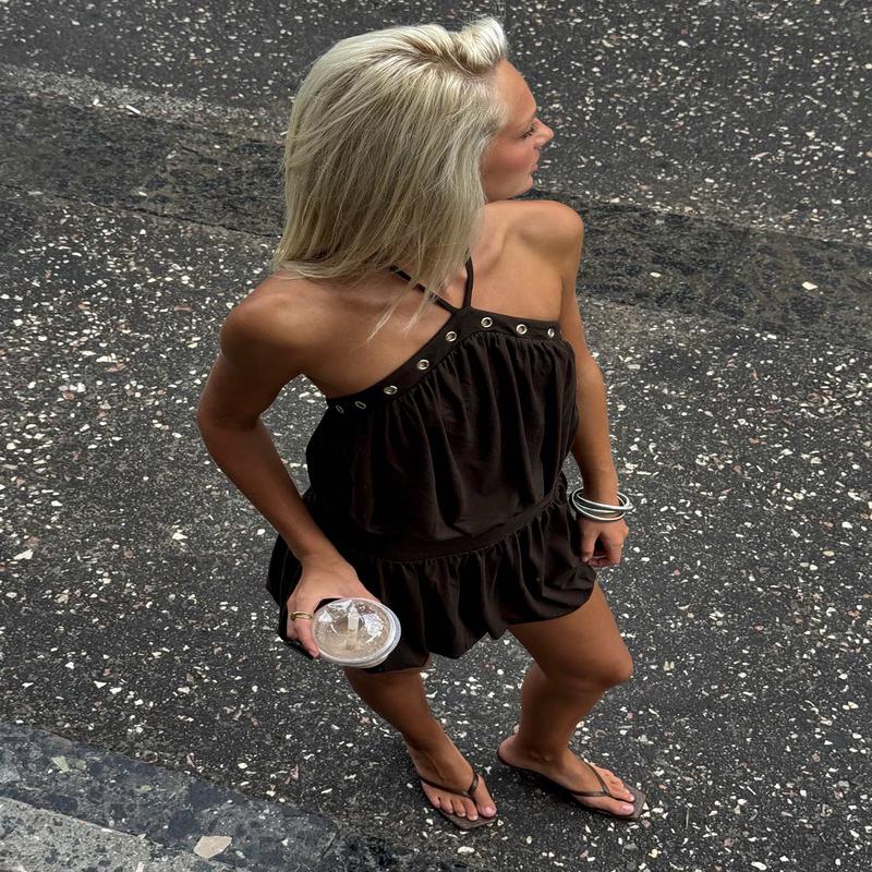 Sunnee Eyelet Detail Playsuit Brown