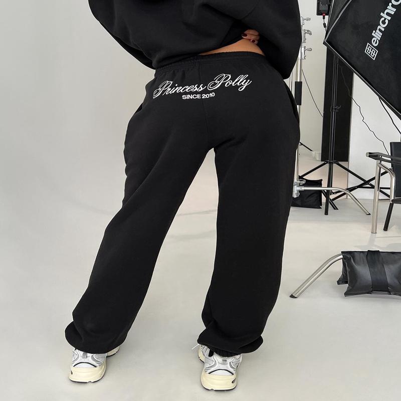 Princess Polly Track Pants Script Black / Ivory
