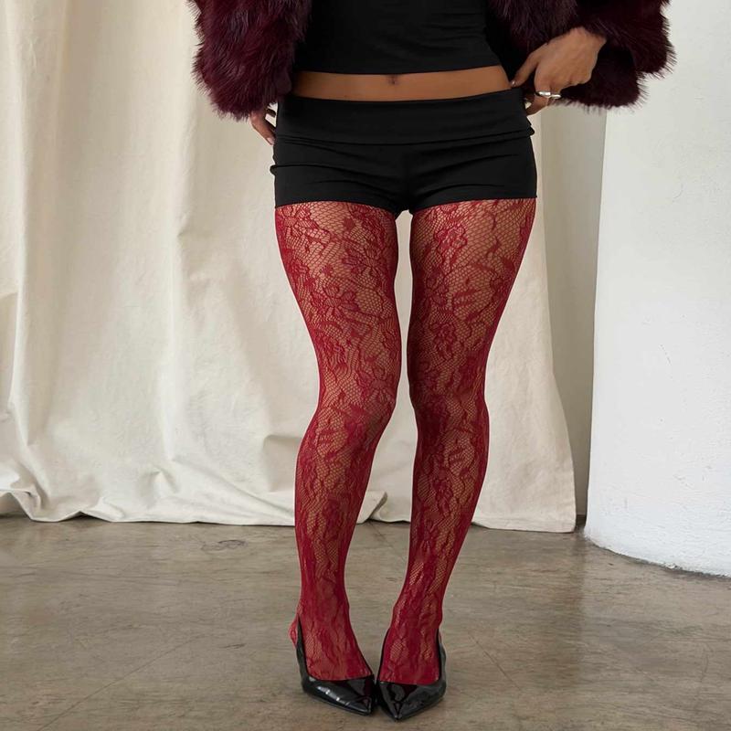 Fior Lace Stockings Red