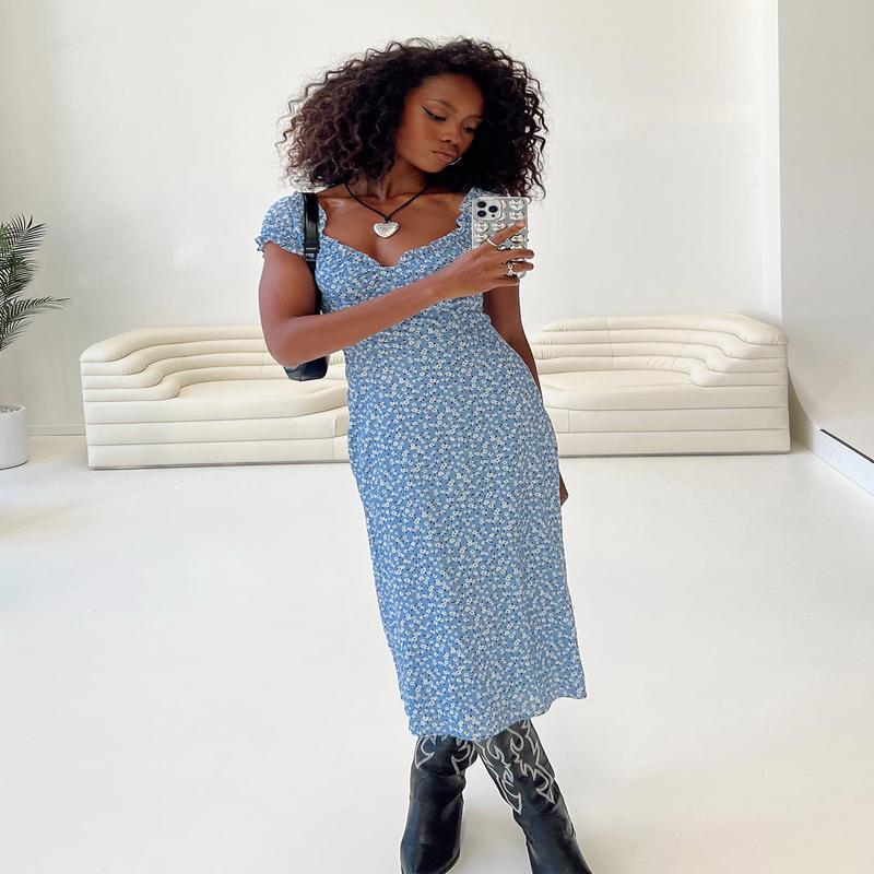 Just Like Heaven Midi Dress Blue Floral