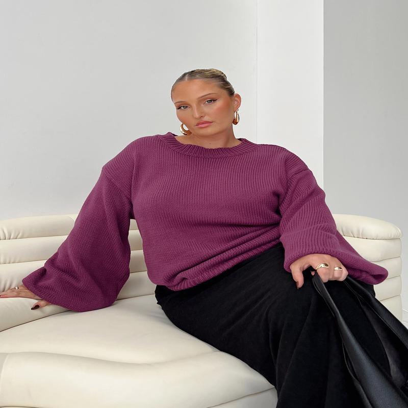 Harmony Balloon Sleeve Knit Sweater Burgundy Curve