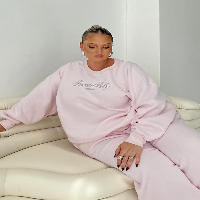 Princess Polly Crew Neck Sweatshirt Script Baby Pink / Grey Curve