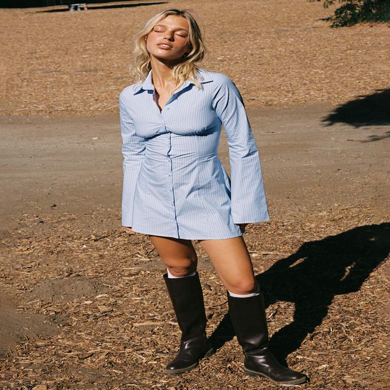 Tawni Long Sleeve Shirt Mini Dress Blue