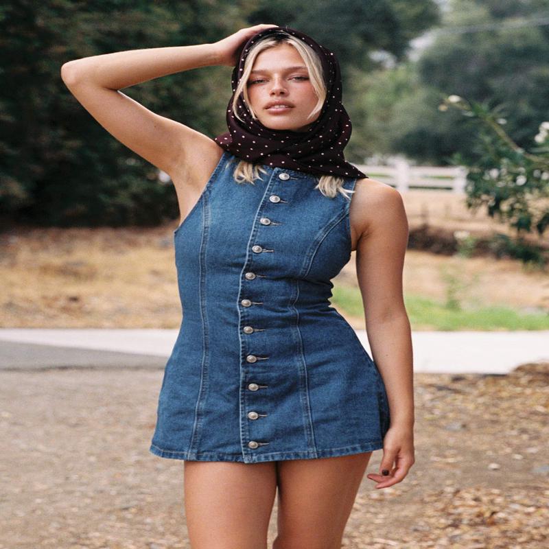 Yumiko Denim Romper Mid Wash