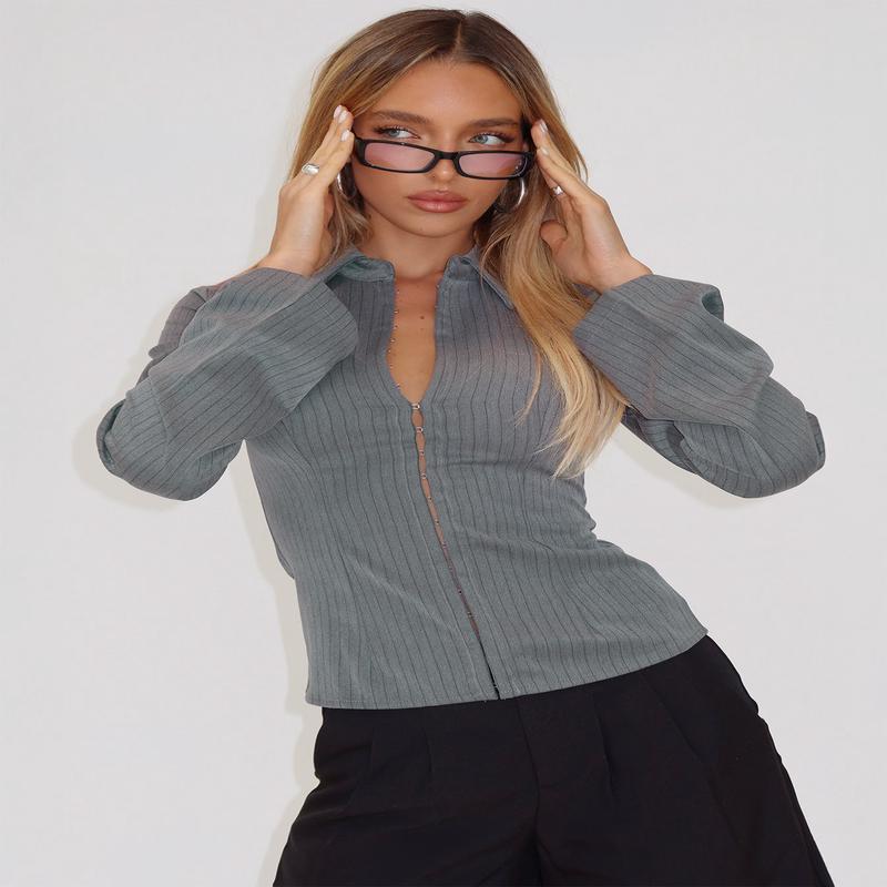 Dawna Hook And Eye Corset Top Grey Pinstripe