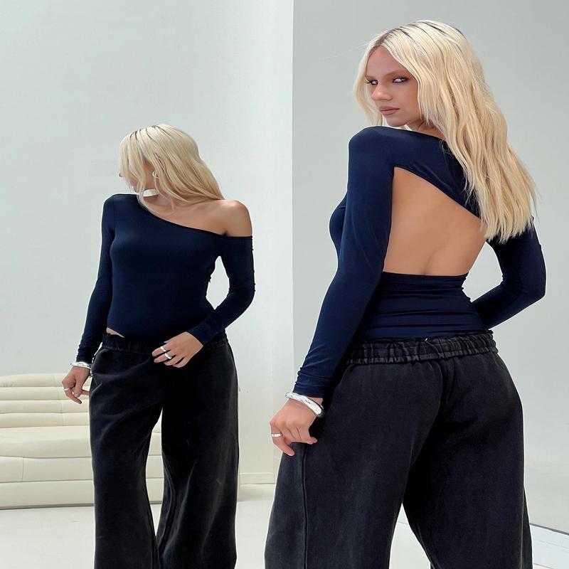 Caylum One Shoulder Bodysuit Navy