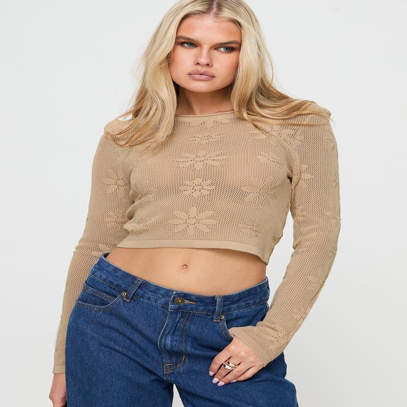 Flolie Long Sleeve Top Beige