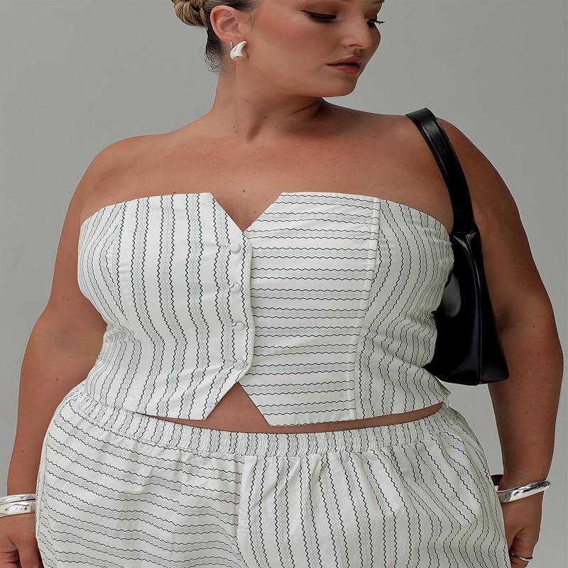 Freddle Strapless Top White Stripe Curve