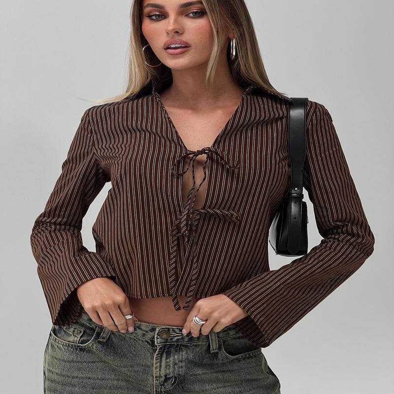 Rozetti Long Sleeve Top Brown Stripe