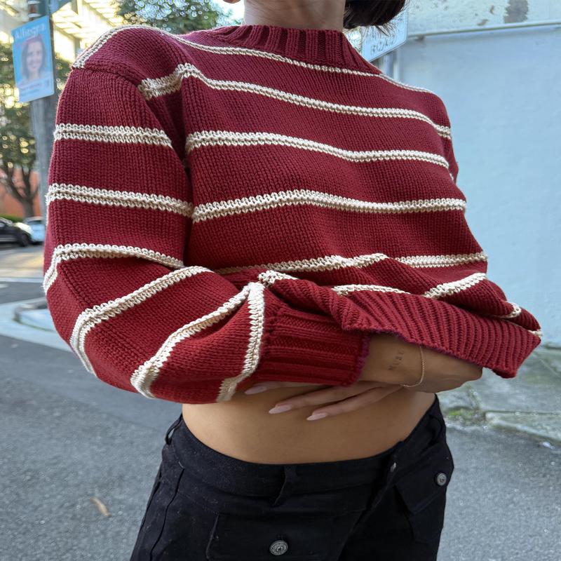 Read Your Mind Knit Sweater Maroon Stripe