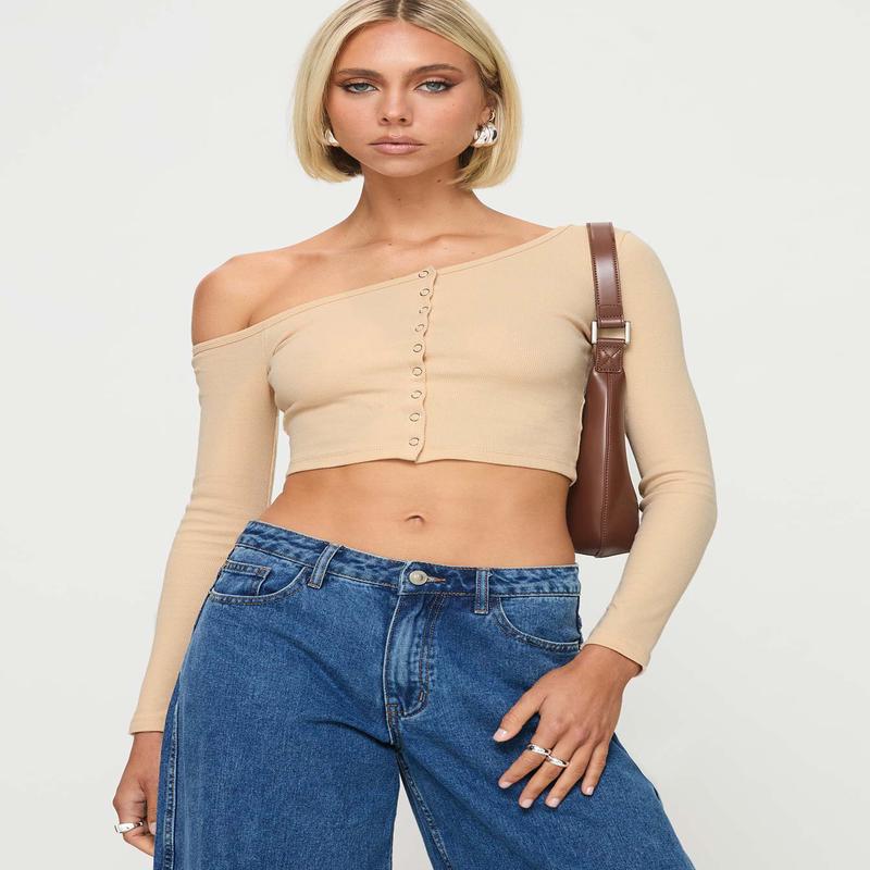 Hisie One Shoulder Top Beige