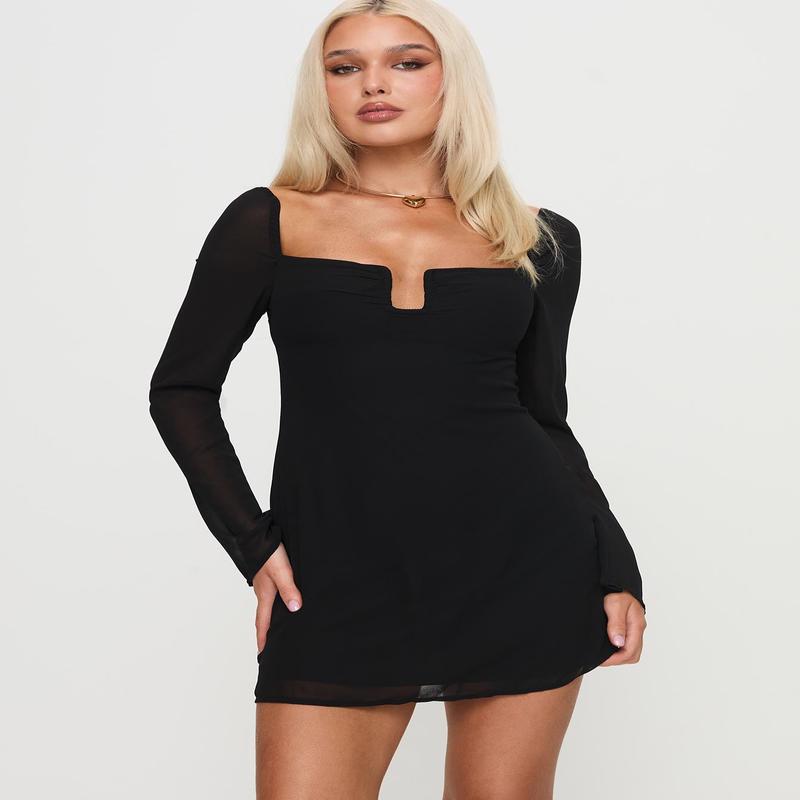 Monologue Long Sleeve Mini Dress Black