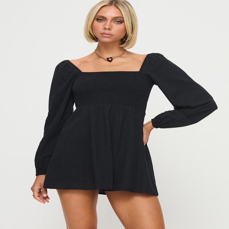 Summer Nights Long Sleeve Mini Dress Black