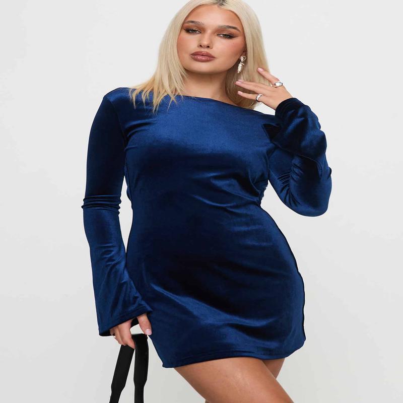 Syrene Long Sleeve Velvet Mini Dress Navy