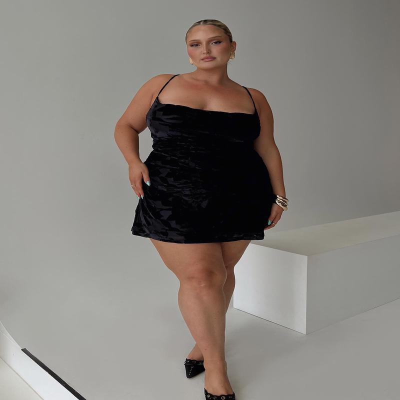 Celena Mini Dress Burn Out Black Curve
