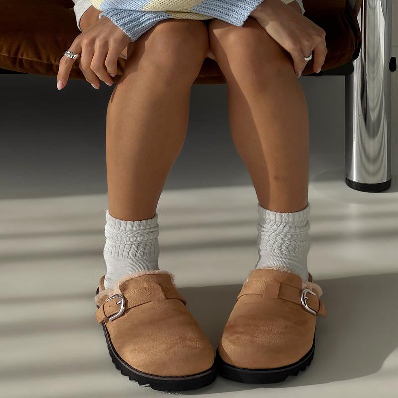 Raxton Faux Suede Clogs Brown