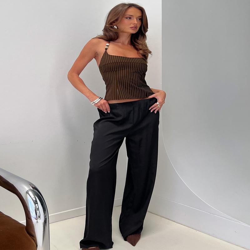 Breina Satin Straight Leg Pants Black