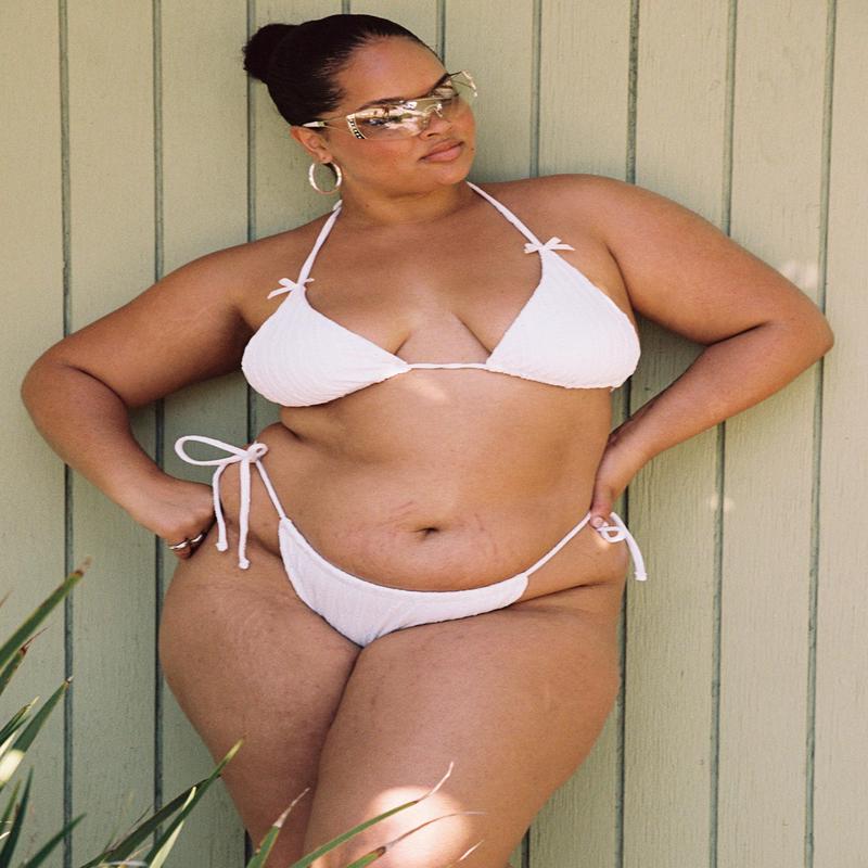 Jenner Tie Side Ruched White Anglaise Bikini Bottom Curve