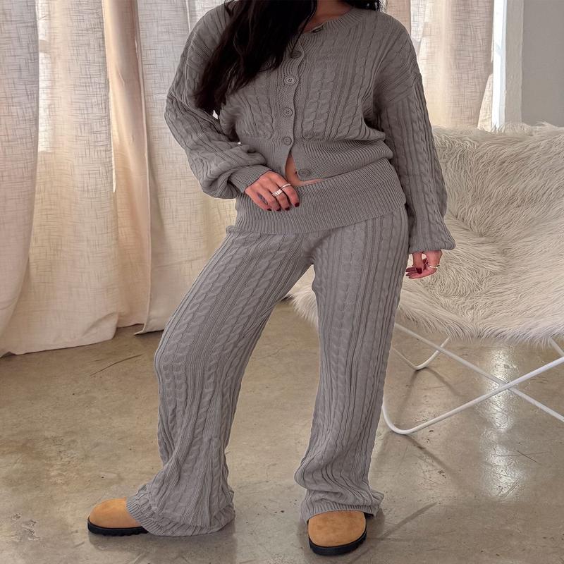 Baleigh Cable Knit Foldover Pants Grey