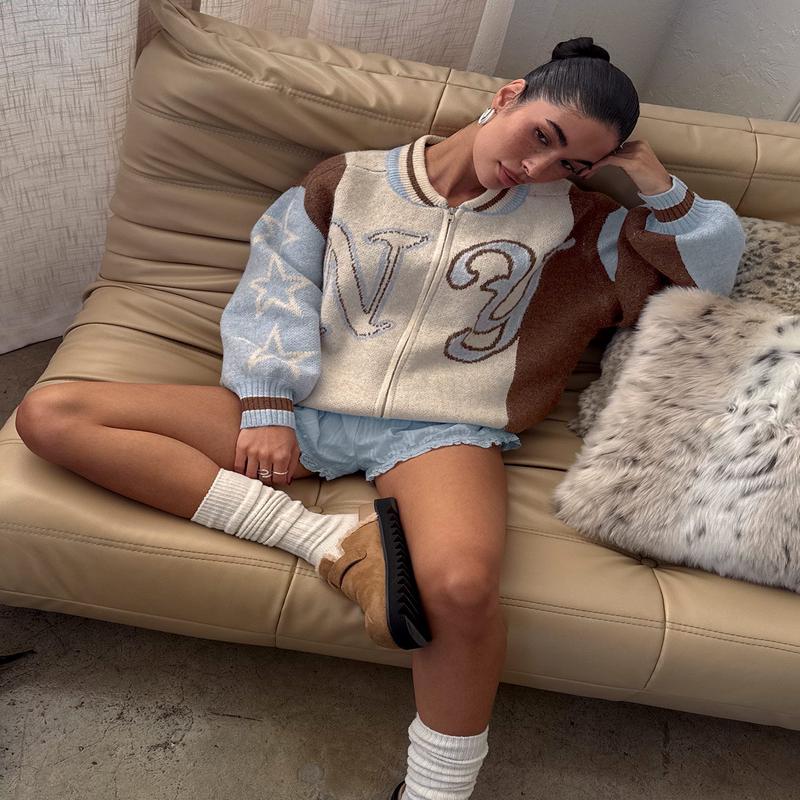 Brandyce Graphic Knit Jacket Blue / Chocolate