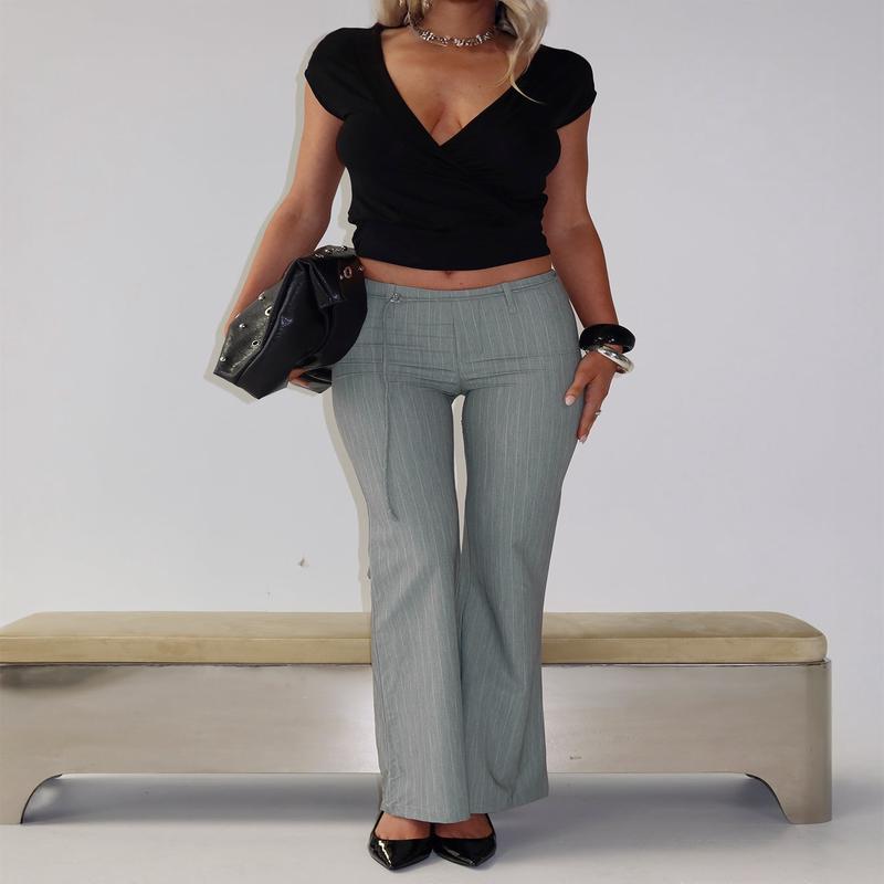 Joanah Tie Waist Pant Grey Pinstripe