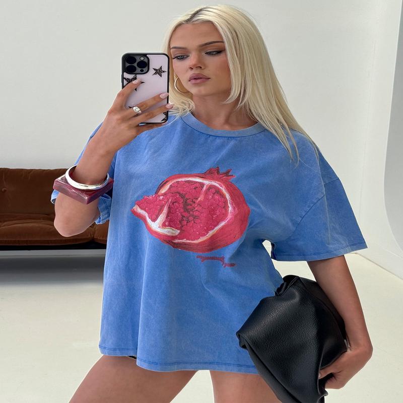 Linsay Oversized Tee Blue / Pomegranate