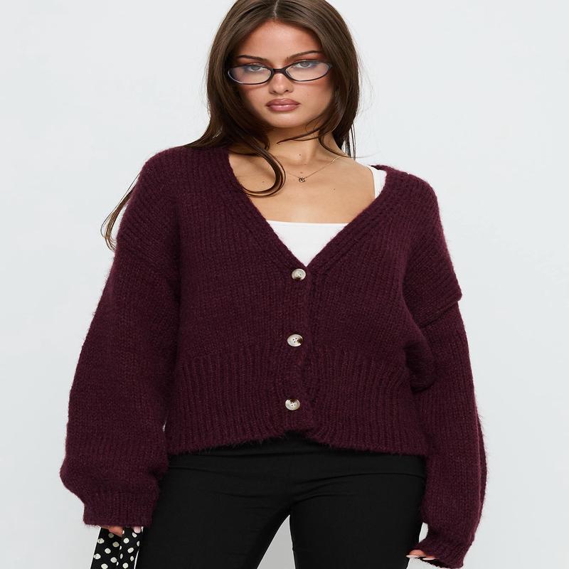 Yasmyn Knit Cardigan Burgundy