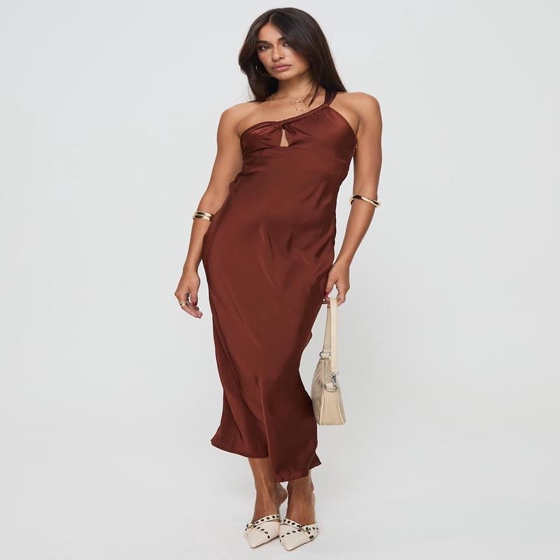 Casimir One Shoulder Maxi Dress Chocolate