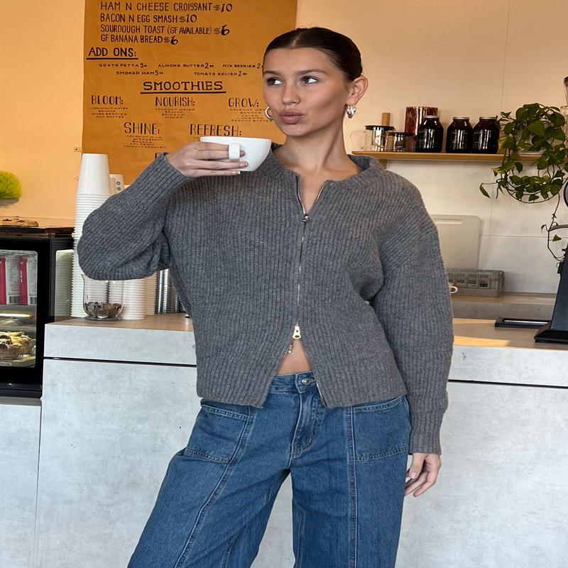 Lexene Zip Through Jumper Grey