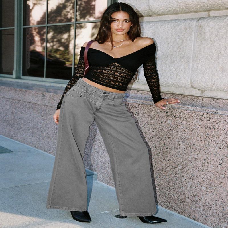 West Side Mid Rise Wide Leg Jeans Grey Wash