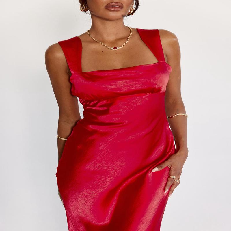 Radioactive Bias Cut Maxi Dress Red