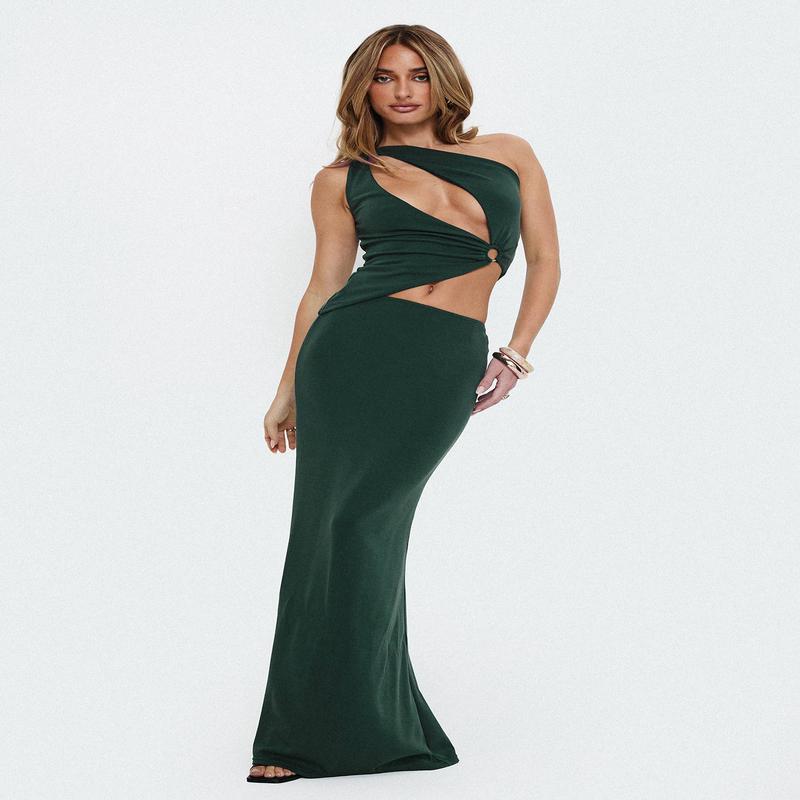 Diablo Cut Out Maxi Dress Forest Green
