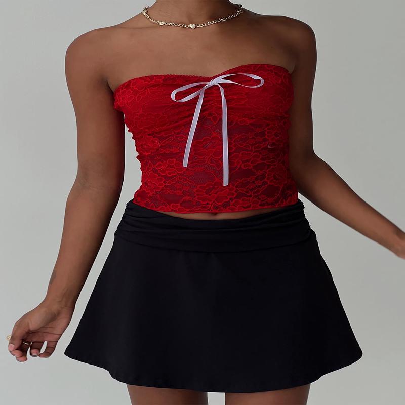 Winnick Strapless Lace Top Red