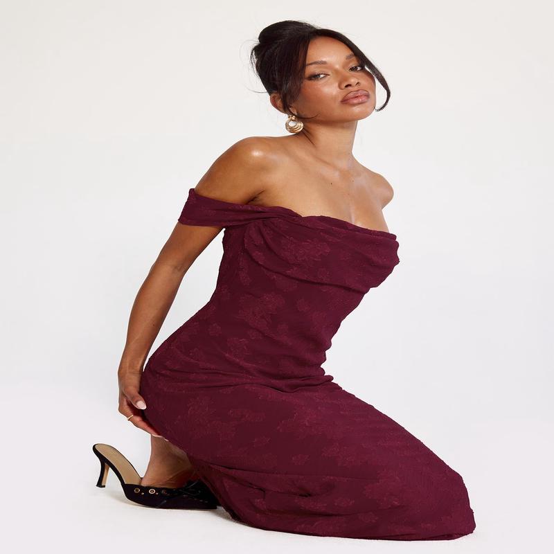 Azura Off The Shoulder Maxi Dress Burgundy