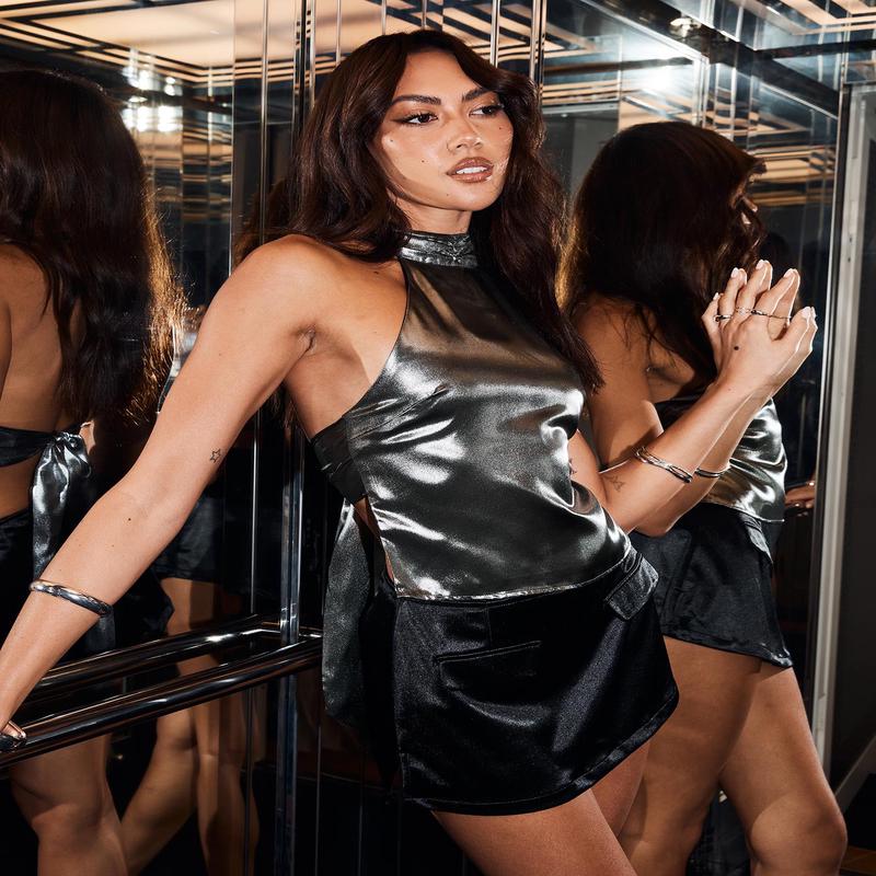 Praise Halter Top Gunmetal