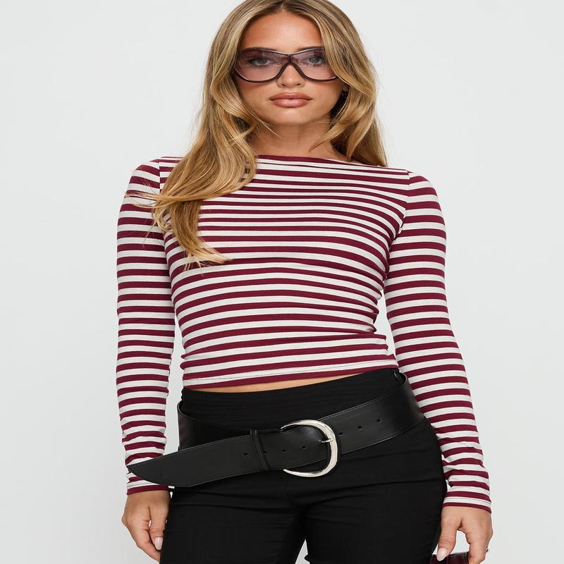 Derrica Long Sleeve Top Red / Grey Stripe