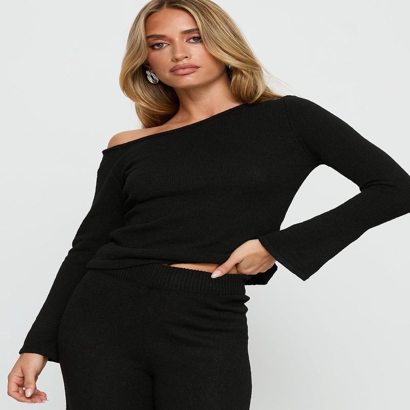 Jaede Off Shoulder Knit Sweater Black