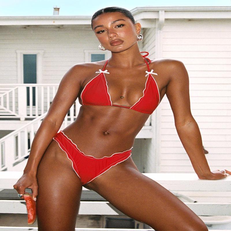 Kathrine High Cut Cheeky Bikini Bottom Red