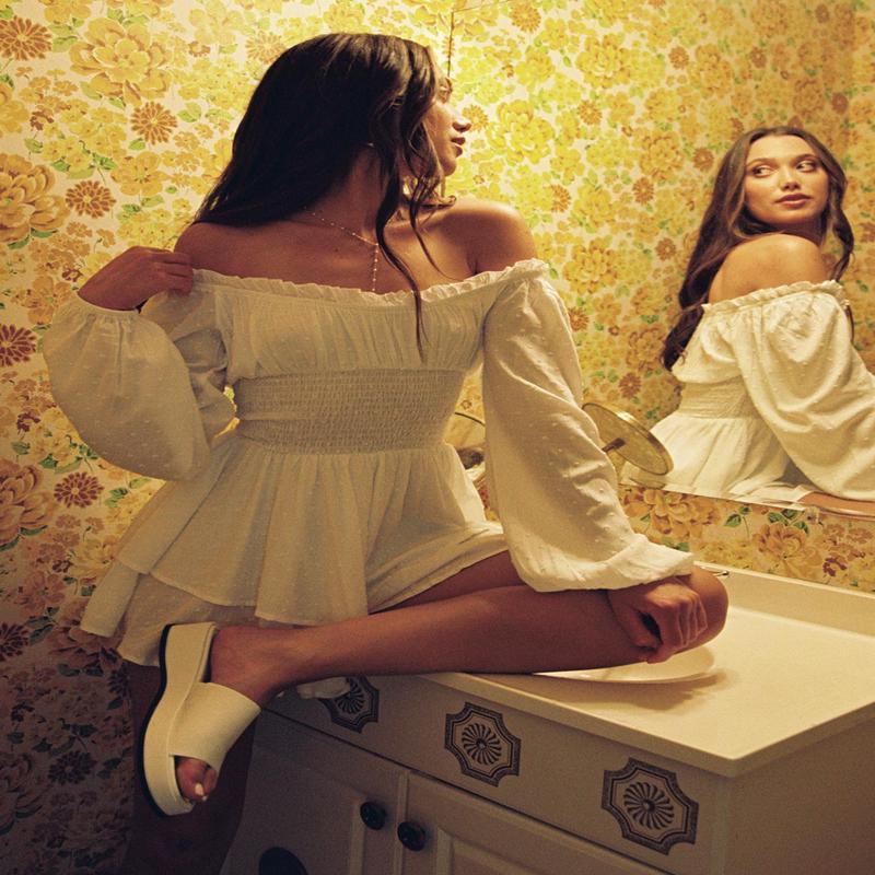 The Love Galore Long Sleeve Romper White Lower Impact