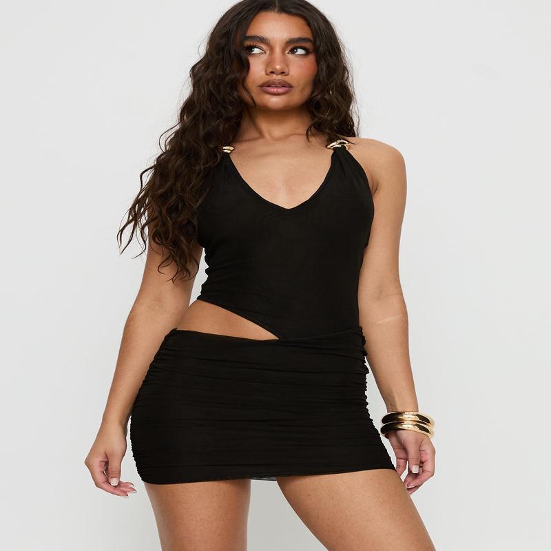 Breakfree Halter Cut Out Mini Dress Black