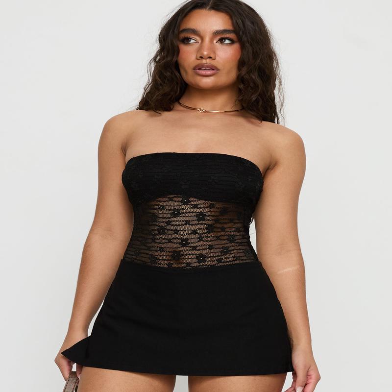 Kristiina Strapless Lace Bodysuit Black