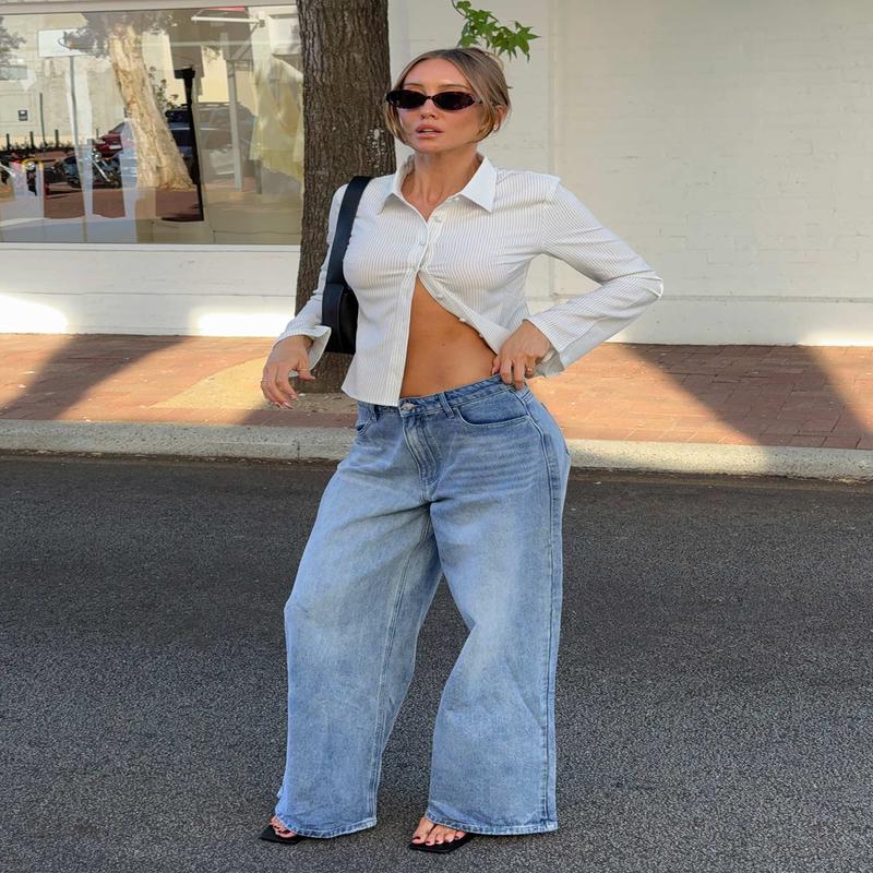 Naylor Mid Rise Wide Leg Jeans Light Blue Wash